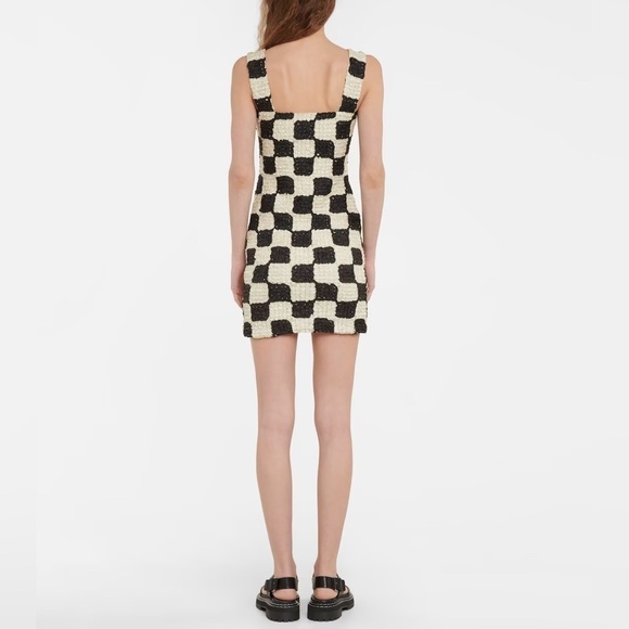 Nanushka Najya Black Cream Checked Square Neck Recycled Ribbons Mini Dress M - Picture 4 of 16